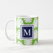 Mug Monstera Feuille Green Navy Moderne Monogramme Côt (Gauche)