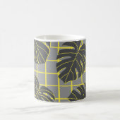 Mug Monstera Feuilles : Jaune-Gris moderne Abstrait (Centre)