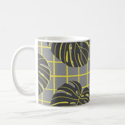 Mug Monstera Feuilles : Jaune-Gris moderne Abstrait (Gauche)