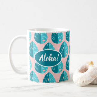 Mug Monstera Leaves - Blue and Pink