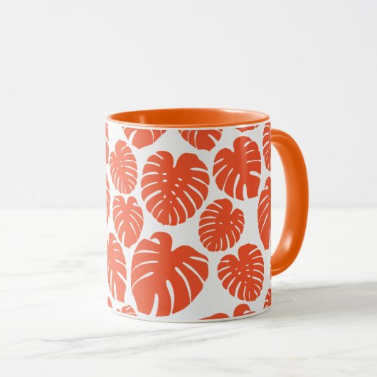 Mug Monstera - Orange et blanc (Devant droit)