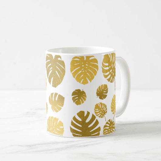 Mug Monstère d'or moderne Feuille Tropical Motif (Devant droit)