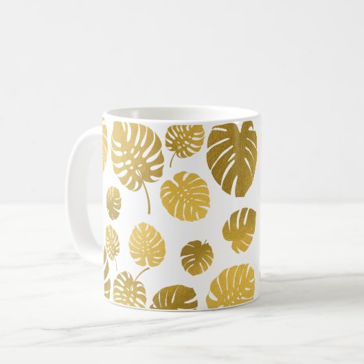Mug Monstère d'or moderne Feuille Tropical Motif (Devant gauche)