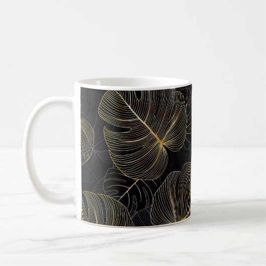 Mug Monstère dorée feuille, romantique sans couture fl (Gauche)