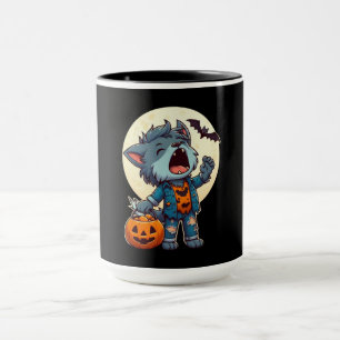 Mug Monstre de loup-garou mignon hurlant avec citrouil