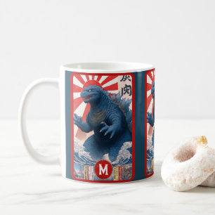 Mug Monstre Lézard Bleu Monogramme Gras Rétro Amusant