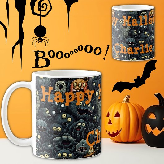 Mug Monstres d'Halloween mignonnes, Nom personnalisé