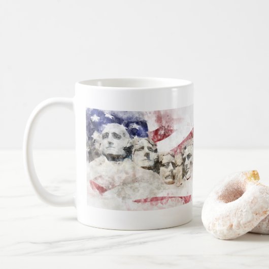 Mug Mont Rushmore avec drapeau américain agitant (Avec donut)