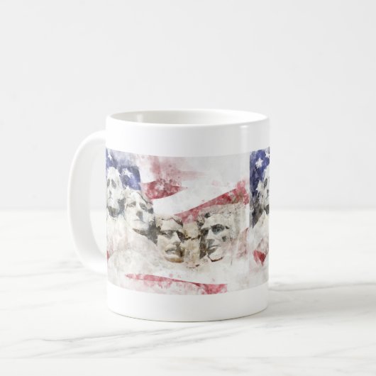 Mug Mont Rushmore avec drapeau américain agitant (Devant gauche)