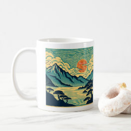 Mug Montagnes sarcelles de bloc de bois japonais Couch
