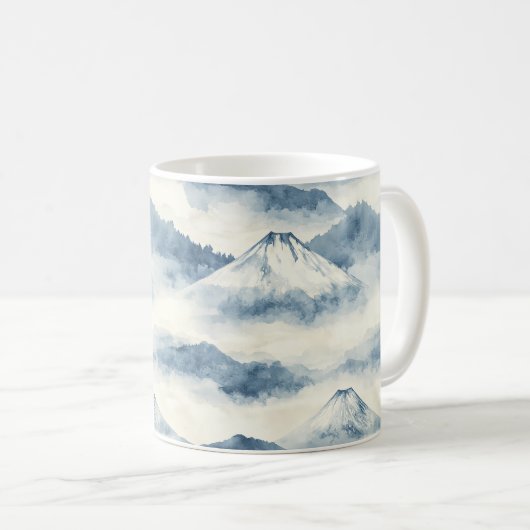 Mug Montagnes sereines enneigées - Bleu et blanc (Devant droit)