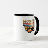Mug Montana State Outline Tattoo Bison & Mountains  (Devant droit)