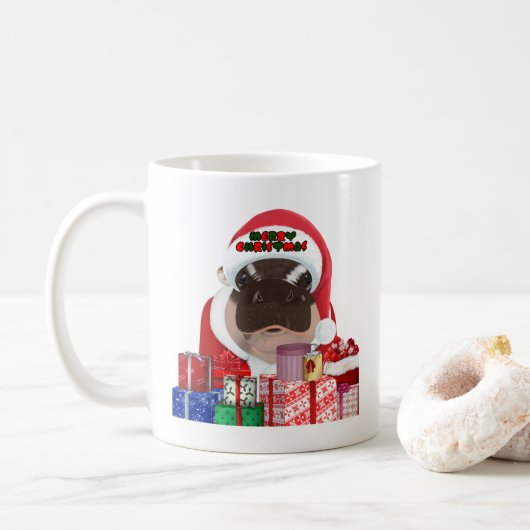 Mug Moo Deng Hippopotame pour Joyeux Noël  (Avec donut)