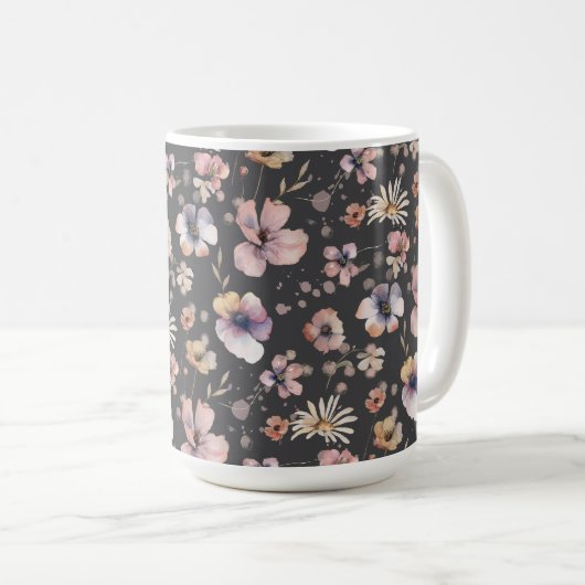 Mug Moody Boho Watercolor Blush Wildflowers Pattern  (Devant droit)