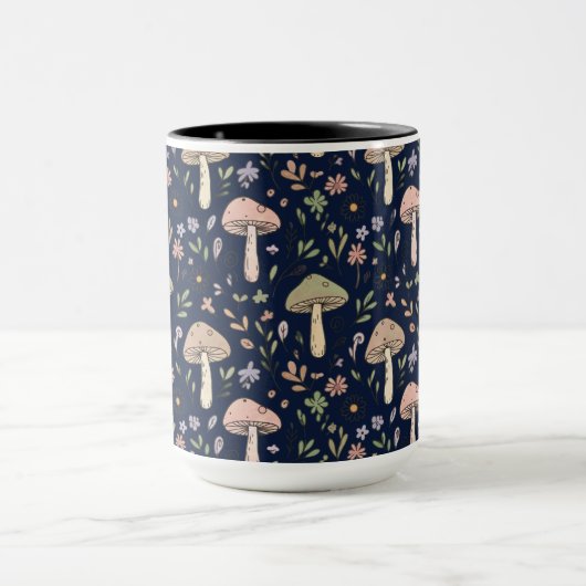Mug Moody Dark Navy Fungi Seamless Pattern (Centre)