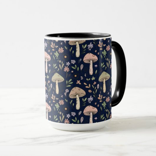 Mug Moody Dark Navy Fungi Seamless Pattern (Devant droit)