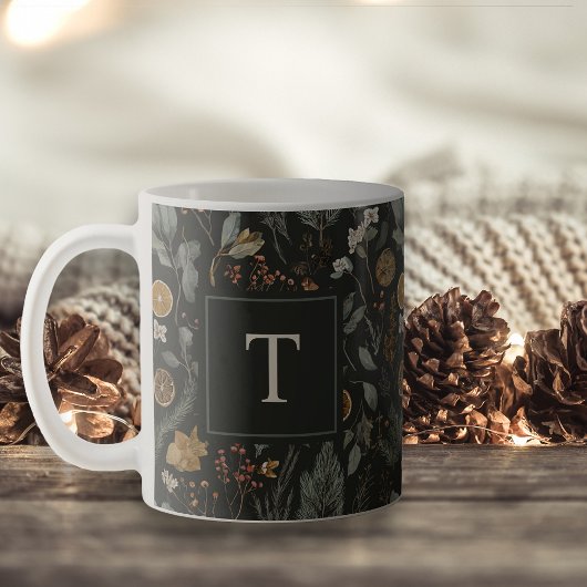 Mug Moody Winter Botanical Christmas Holiday Monogramm