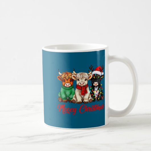 Mug Mooey Christmas Lights Santa Hat Xmas Highland Cow (Droite)