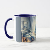 Mug Moonlit Coastal Bedroom with Sleeping Cat (Gauche)