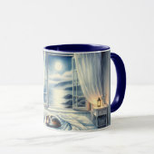 Mug Moonlit Coastal Bedroom with Sleeping Cat (Devant droit)