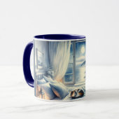 Mug Moonlit Coastal Bedroom with Sleeping Cat (Devant gauche)