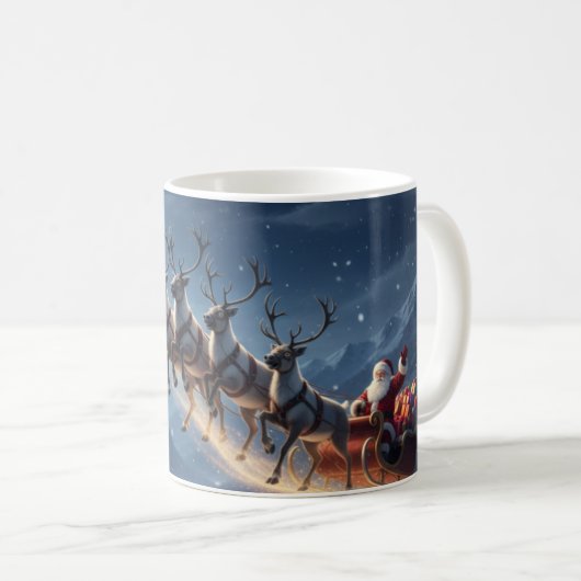 Mug Moonlit Mountain Santa Reindeer Sleigh Christmas (Devant droit)