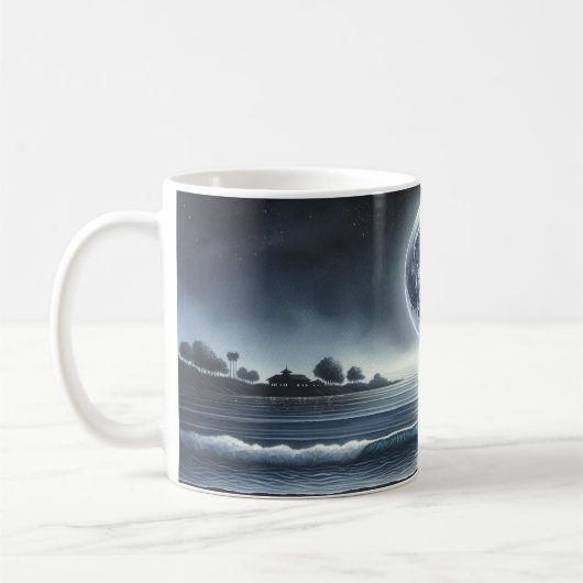 Mug Moonlit Ocean Waves Celestial Night Sky (Gauche)