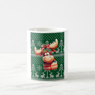 Mug Moose caricaturale sur Motif vert