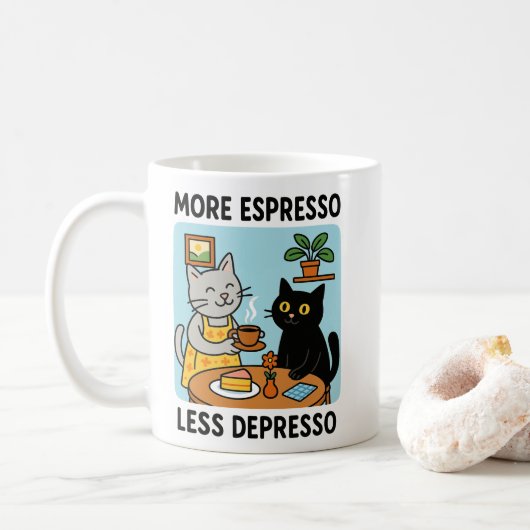 Mug More Espresso Less Depresso Black Cat (Avec donut)