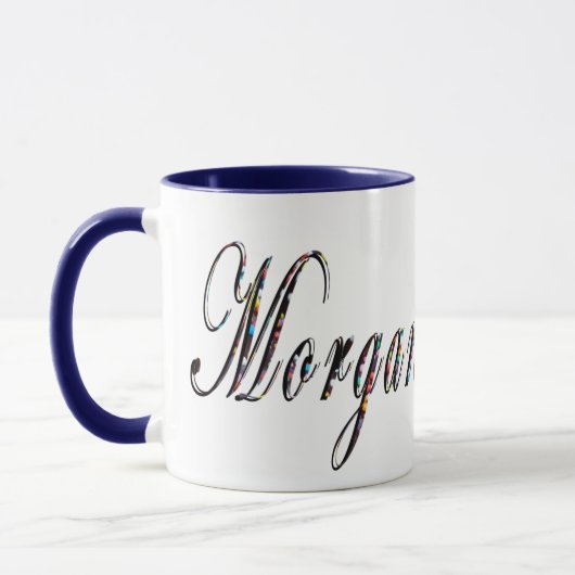 Mug Morgan, Nom, Logo, Bleu Combo Café Mug. (Gauche)