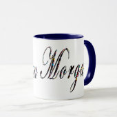Mug Morgan, Nom, Logo, Bleu Combo Café Mug. (Devant droit)
