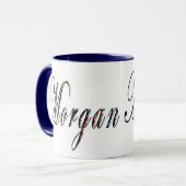 Mug Morgan, Nom, Logo, Bleu Combo Café Mug. (Devant gauche)