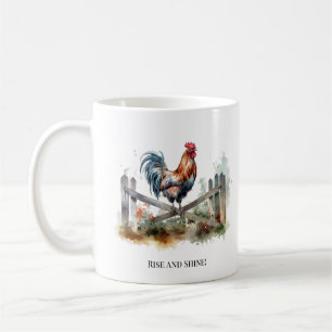 Mug Morning Glory : Coq à l'aquarelle, personnalisé