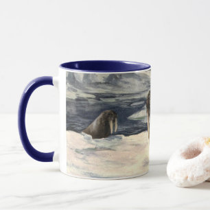 Mug Morses dans la neige arctique, animal marin vintag