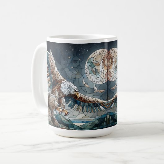Mug Mosaic Ai Art | Ours Brown et Pleine lune d'aigle (Devant gauche)