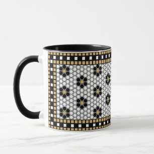 Mug Mosaic Inspiré Noir Blanc et Or