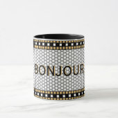 Mug Mosaic noir blanc et or avec texte personnalisé (Centre)