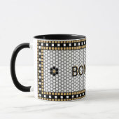 Mug Mosaic noir blanc et or avec texte personnalisé (Gauche)