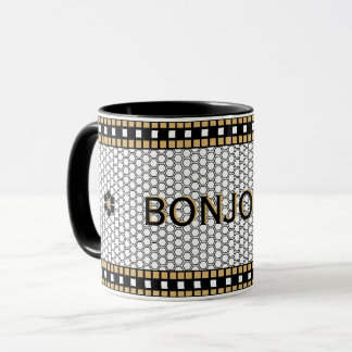 Mug Mosaic noir blanc et or avec texte personnalisé