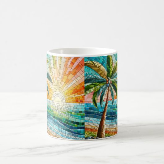 Mug Mosaic Tropical Beach Coucher de soleil Palm Tree (Centre)