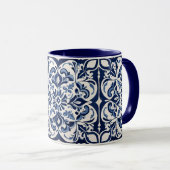 Mug Mosaïque andalouse, Bleu antique, Design blanc (Devant droit)
