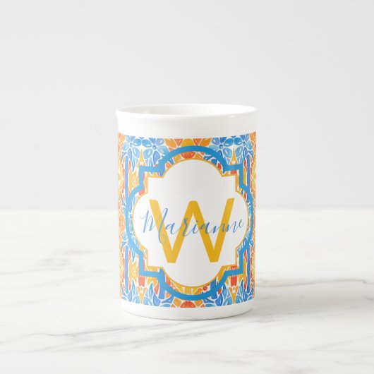 Mug mosaïque bleu et orange Marianne (Devant)