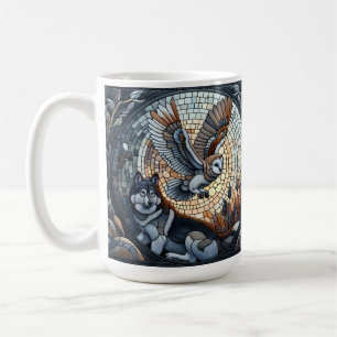 Mug Mosaïque de hibou et de loup, nature, art IA