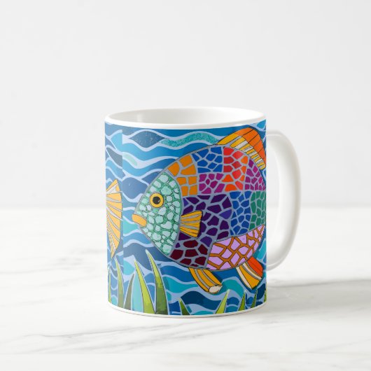 Mug mosaïque de poisson coloré (Devant droit)