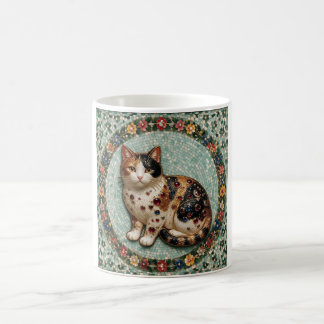 Mug Mosaïque florale de chat calicot fin de style anti