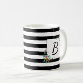 Mug Mosaïque noire moderne et monogramme floral (Devant droit)