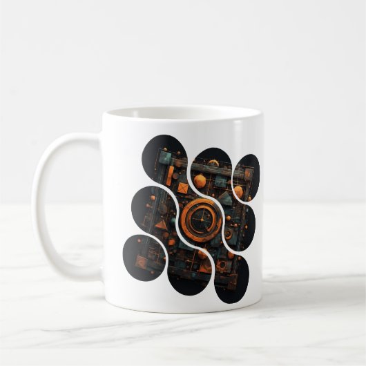 Mug Mosaïque Steampunk industriel : Géométrie orange e (Gauche)