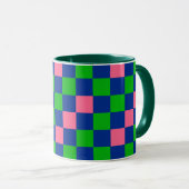 Mug Motif à carreaux bleu vert rose (Devant droit)