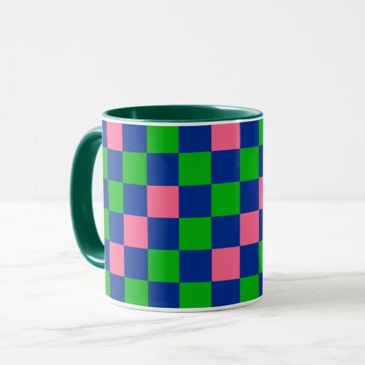 Mug Motif à carreaux bleu vert rose (Devant gauche)