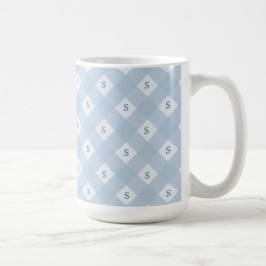 Mug Motif à carreaux bleus et blancs avec initiale (Droite)